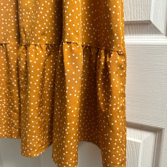 Polka Dot Ruffle Neck Dress (Mustard Yellow) Size Small - Picture 6 of 8